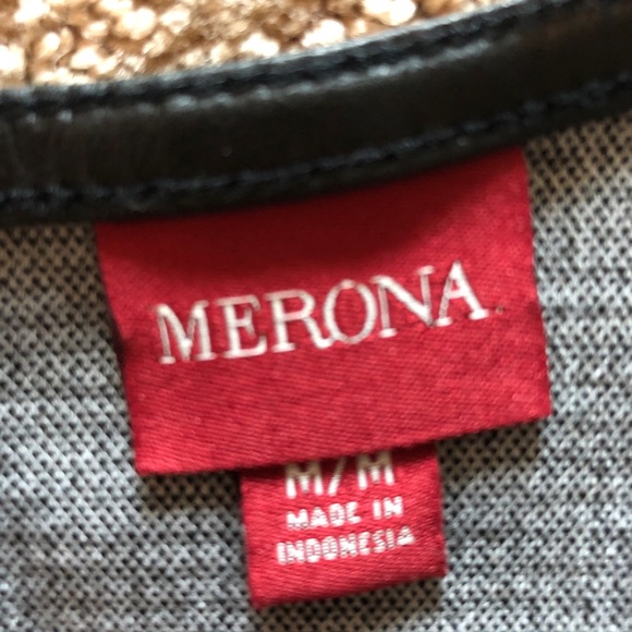 Merona Zipper Back Faux Leather Trim Houndstooth gray and black Top - Picture 3 of 5